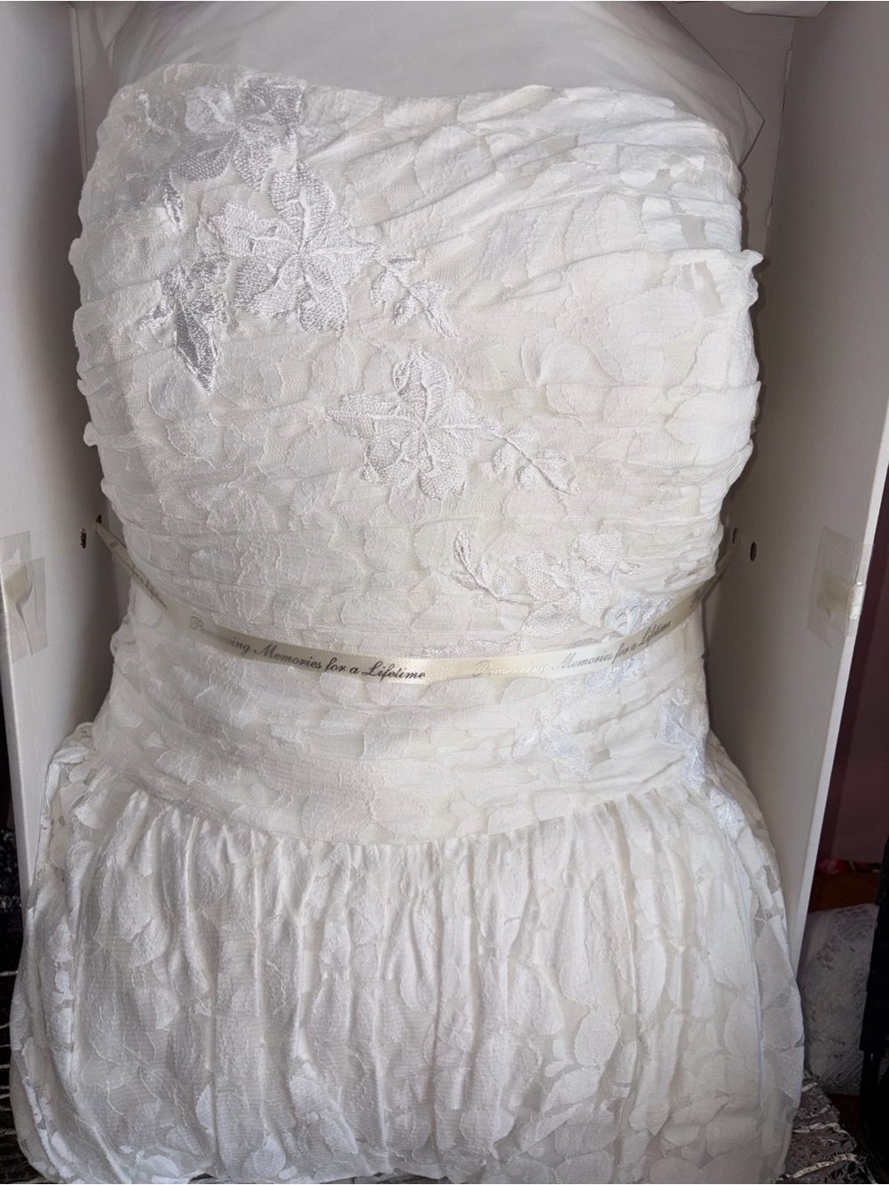 Vince Strapless Ivory Lace Ruffle Dress